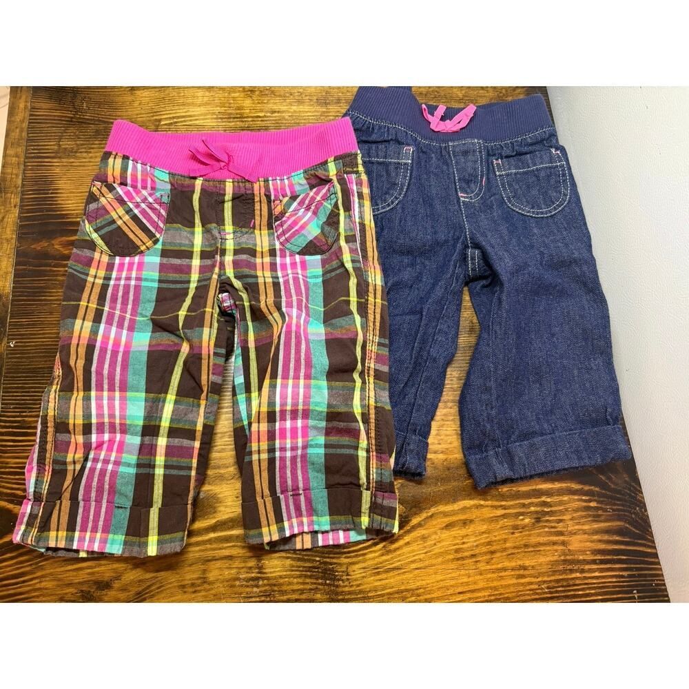 Jumping Beans Pink Plaid And Denim Pants Size 2T